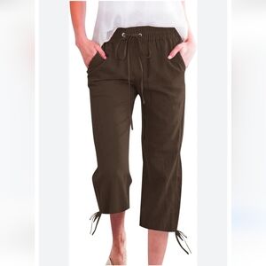 Women's Drawstring Cropped Pants - Brown